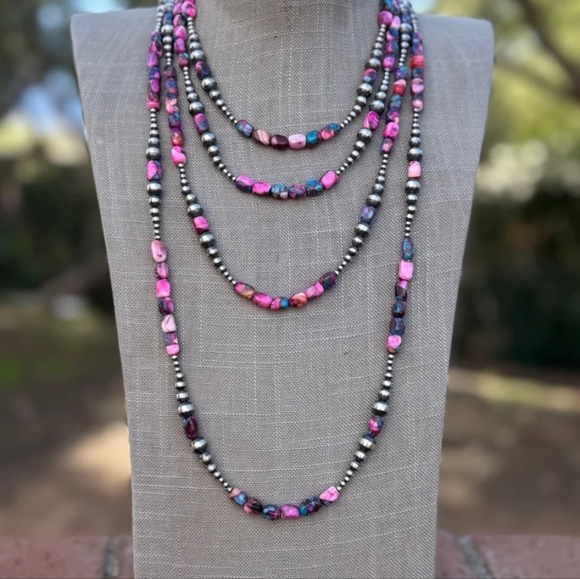 Pink Dream and Silver Beaded Necklace - Picture 2 of 7